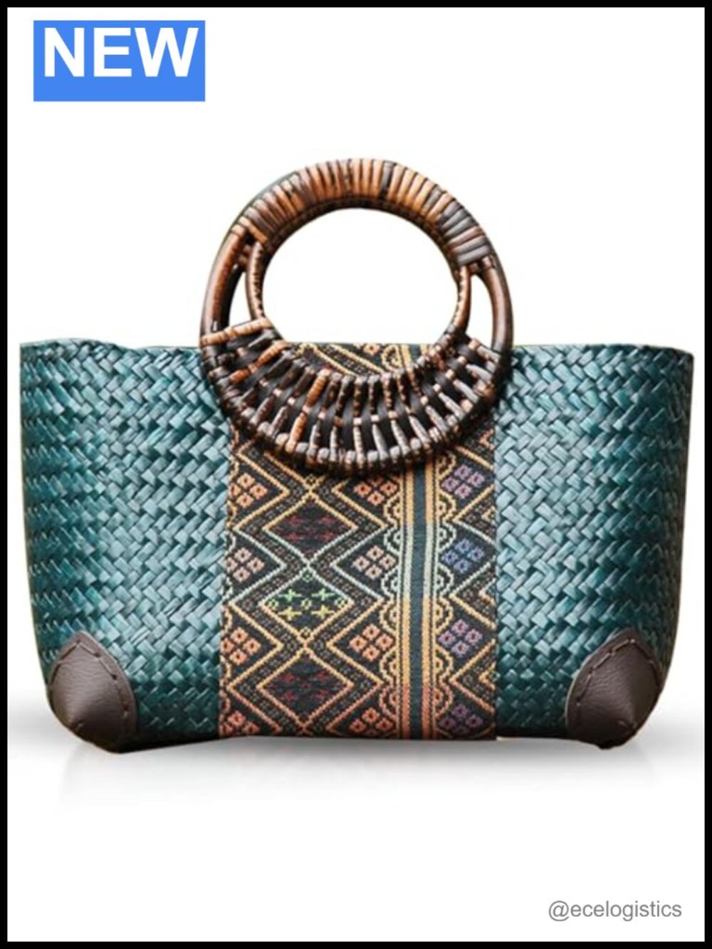 Handmade Rattan Tote Bag Women Straw Woven Beach Bag Bamboo Handle